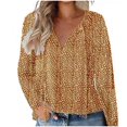 thumbnail image 1 of Xihbxyly Tops Long Sleeve Blouses for Women 2025, Women's Casual Boho Floral Printed V Neck Tops Drawstring Long Sleeve T Shirt Blouses, 1 of 4