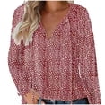 thumbnail image 1 of Xihbxyly Tops Long Sleeve Blouses for Women 2025, Women's Casual Boho Floral Printed V Neck Tops Drawstring Long Sleeve T Shirt Blouses, 1 of 3