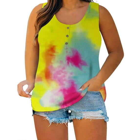 Xihbxyly Clearance Tops Plus Size Tunic Tops for Women Sexy Round-Neck Blouse Printing Lace Casual Loose Summer Sleeveless Tank