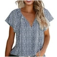 thumbnail image 1 of Xihbxyly Tops Short Sleeve Blouses for Women 2025, Women's Casual Boho Floral Printed V Neck Tops Drawstring Short Sleeve T Shirt Blouses Navy XL, 1 of 2