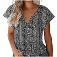 thumbnail image 1 of Xihbxyly Tops Short Sleeve Blouses for Women 2025, Women's Casual Boho Floral Printed V Neck Tops Drawstring Short Sleeve T Shirt Blouses, 1 of 2