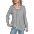 thumbnail image 1 of Xihbxyly Tops Tops for Women 2025 Women's Fashion Solid Color Square Neck Pleated Long Sleeve Loose T-Shirt Top Casual Loose Tunic Tops Blouses, 1 of 5