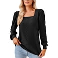 thumbnail image 1 of Xihbxyly Tops Tops for Women 2025 Women's Fashion Solid Color Square Neck Pleated Long Sleeve Loose T-Shirt Top Casual Loose Tunic Tops Blousess Black M, 1 of 4