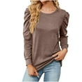thumbnail image 1 of Xihbxyly Tops Tops for Women 2025 Women's Solid Round Neck Pleated Long Sleeve Irregular Bottom Loose T-Shirt Top Loose Tunic Tops Blouses, 1 of 4