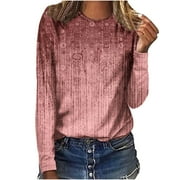 Xihbxyly Clearance Tops Tops for Women Casual Womens Long Sleeve T-Shirts Casual Crewneck Tops Loose Comfy Shirt Tee Warm Blouse Printing T-Shirt Tops