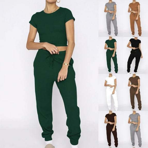Xihbxyly Two Piece Two Piece Outfits for Women Summer Bodycon Biker Long Pants Tracksuit Jogger Sets Casual Plus Size Tracksuit Green M