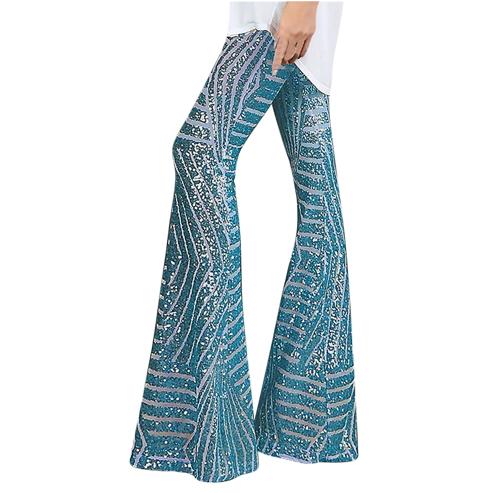 Party Sequined Elastic Waist Slim Fit Flared Pants
