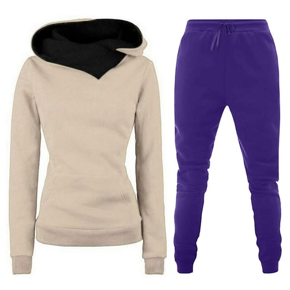 Xihbxyly Womens 2 Piece Outfits Long Sleeve Pullover Hoodies Sweatshirt and Sweatpants Casual Loose Fall Winter Suit Sweatsuit Jogger Workout Sets Purple S