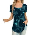 thumbnail image 1 of Xihbxyly Dress Shirts for Women, Women's Short Sleeve Tunic Shirt Pleated Mesh Blouses Summer Floral Tops Square Collar Loose Pleated Blouse Tunic Tops to Wear with Leggings, 1 of 6