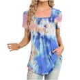thumbnail image 1 of Xihbxyly Dress Shirts for Women, Women's Short Sleeve Tunic Shirt Pleated Mesh Blouses Summer Floral Tops Square Collar Loose Pleated Blouse Tunic Tops to Wear with Leggings # Log Into My Account #3, 1 of 6