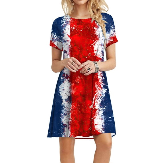 Xihbxyly Dresses for Women 2024 Women'S Summer Dress Sleeveless Ruffle Sleeve Round Neck Mini Dress Solid Loose Short Flowy Dress Independence Day Dresses Red XXL Clearance Dresses For Women