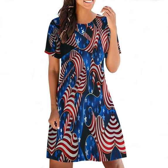 Xihbxyly Dresses for Women 2024 Women'S Summer Dress Sleeveless Ruffle Sleeve Round Neck Mini Dress Solid Loose Short Flowy Dress Independence Day Dresses Blue M Warehouse Deals Sale