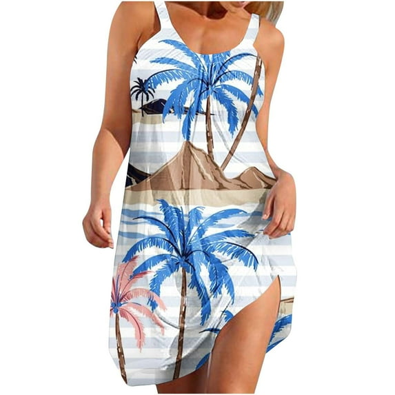 Xihbxyly Dresses for Women 2025 Swing Dresses for Women Knee Length Summer Sleeveless Sundress Women's Sexy Vintage Round Neck Sleeveless Printing Party Dresses Loose Dress Y2k Maxi Dress Todays Deal