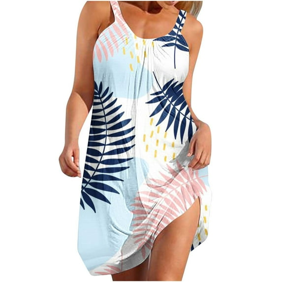 Xihbxyly Dresses for Women 2025 Swing Dresses for Women Knee Length Summer Sleeveless Sundress Women's Sexy Vintage Round Neck Sleeveless Printing Party Dresses Loose Dress Y2k Maxi Dress Todays Deal