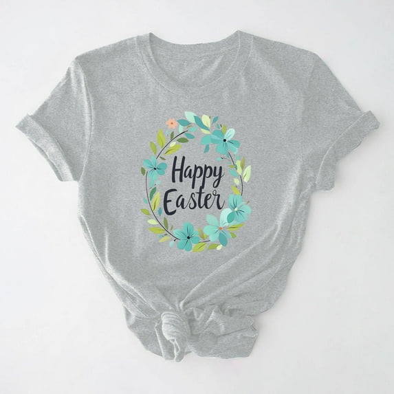 Xihbxyly Easter Shirts for Women Funny Bunny T-Shirt Loose Plus Size Short Sleeves Graphic Tee Tops Easter Egg Holiday Shirt Round Neck Top