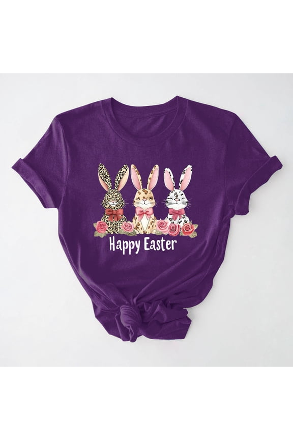 Easter Shirts for Women Funny Bunny T-Shirt Loose Plus Size Short Sleeves Graphic Tee Tops Easter Egg Holiday Shirt Round Neck Top