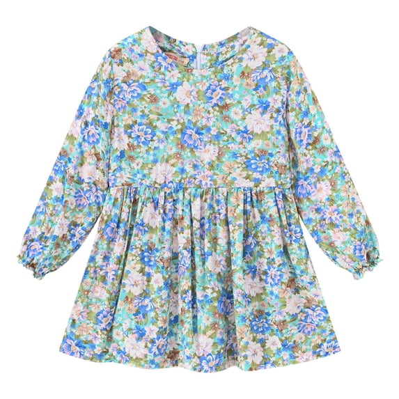 Xihbxyly Fall Baby Girl Dresses Toddler Kids Baby Girls Floral Print Casual A-Line Twirly Dress Party Princess Long Sleeve Dress for Baby