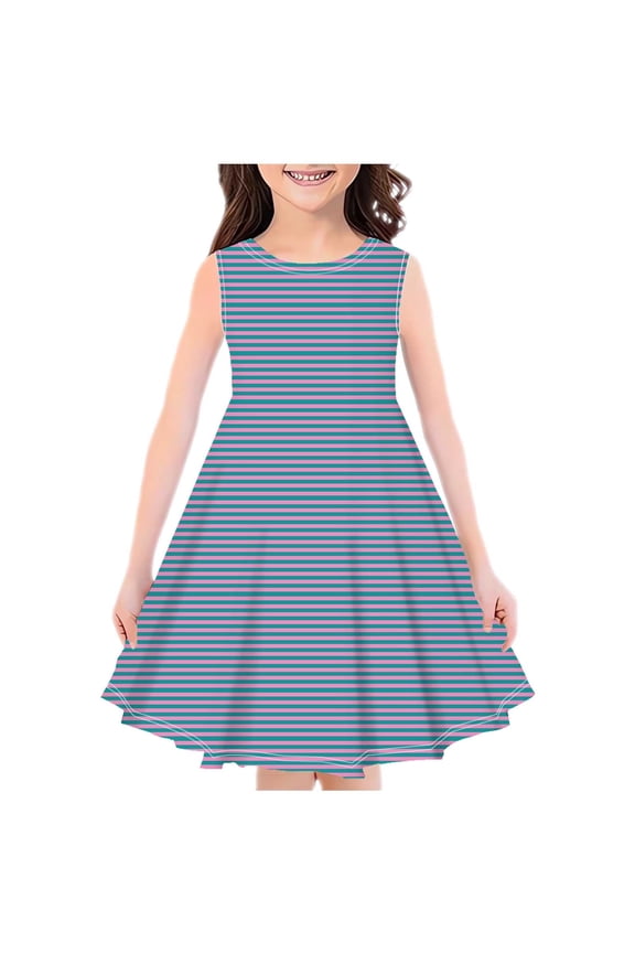 Girl Casual Dress Sleeveless Casual Summer Sundress Flower Printed Jumper Skirt Party Sundress