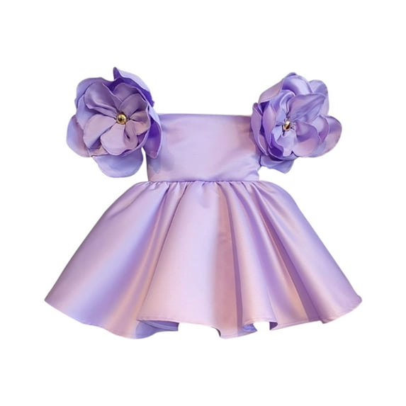 Xihbxyly Girls Dresses Toddler Girls Solid Color Retro Flowers Short Sleeve Birthday Party Gown Kids Dresses