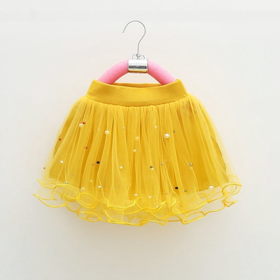 Xihbxyly Girls Pleated Skirt Toddler Girls Cute Party Dance Costume Splice Solid Color Net Yarn Crimping Pearl Sequins Tulle Skirt