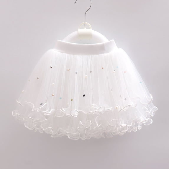 Xihbxyly Girls Pleated Skirt Toddler Girls Cute Party Dance Costume Splice Solid Color Net Yarn Crimping Pearl Sequins Tulle Skirt