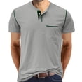 thumbnail image 1 of Xihbxyly Henley T-Shirt for Men, Button-up T-shirt Men Short Sleeve Casual Fashion Round Neck Pullover Buttons T Shirt Blouse, Work Shirts for Men Men's Cotton Linen T Shirts Gray,L, 1 of 6
