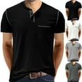 thumbnail image 1 of Xihbxyly Henley T-Shirt for Men, Button-up T-shirt Men Short Sleeve Casual Fashion Round Neck Pullover Buttons T Shirt Blouse, Work Shirts for Men Men's Cotton Linen T Shirts Black,L, 1 of 5