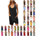 thumbnail image 1 of Xihbxyly Jumpsuits for Women Clearance Casual Womens Summer Casual Sleeveless Rompers Loose Spaghetti Strap Shorts Jumpsuit Linen Scoop Neck Wide Leg Jumpsuit with Pockets Black XL, 1 of 6