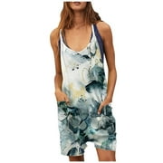 Xihbxyly Jumpsuits for Women Clearance Casual Womens Summer Casual Sleeveless Rompers Loose Spaghetti Strap Shorts Jumpsuit Linen Scoop Neck Wide Leg Jumpsuit with Pockets Black XL #4