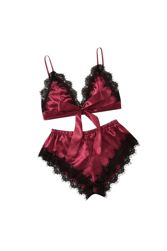 Lace Pajamas for Women Sexy Women Pajamas Lace Satin Hollow Out Temptation Babydoll Underwear Panties Underpants Shorts Sleepwear Briefs Suit Satin Christmas Pajamas