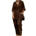 thumbnail image 1 of Xihbxyly Linen 2 Piece Set for Women Womens 2 Piece Outfits Half Sleeve Cotton Linen Set Casual V Neck Solid Shirt Matching Elastic Waist Pant, 1 of 5