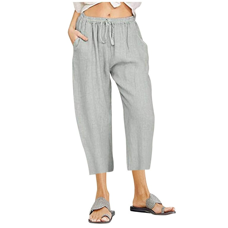 Xihbxyly Linen Pants for Women Womens Pants Cotton Linen Long Lounge Pants  Drawstring Back Elastic Waist Pants Casual Trousers with Pockets, Gray, XL  5 Dollar Items 
