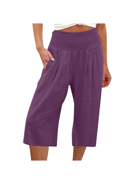 Linen Pants for Women Womens Pants Cotton Linen Long Lounge Pants Drawstring Back Elastic Waist Pants Casual Trousers with Pockets, Purple, XXXL Return Pallets