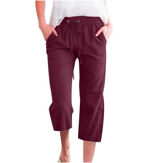 Xihbxyly Linen Pants for Women Womens Pants Cotton Linen Long Lounge Pants Drawstring Back Elastic Waist Pants Casual Trousers with Pockets