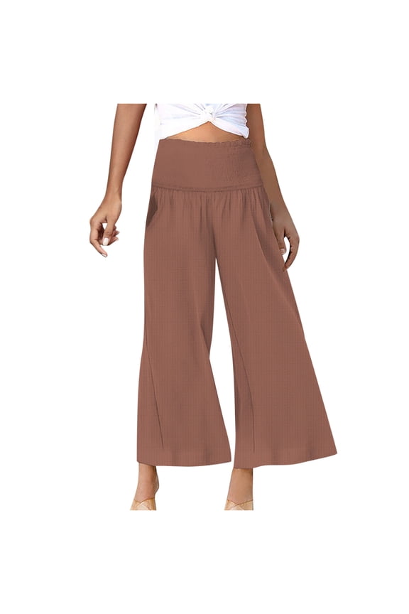 Linen Pants for Women Womens Pants Cotton Linen Long Lounge Pants Drawstring Back Elastic Waist Pants Casual Trousers with Pockets, Brown, M Mis Pedidos Recientes