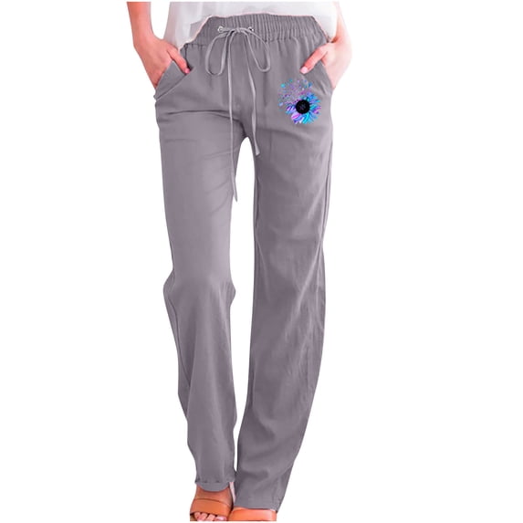Xihbxyly Linen Pants for Women Womens Pants Cotton Linen Long Lounge Pants Drawstring Back Elastic Waist Pants Casual Trousers with Pockets, Gray, L Prime Deals of the Day Today Only