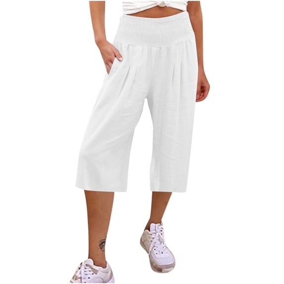 Xihbxyly Linen Pants for Women Womens Pants Cotton Linen Long Lounge Pants Drawstring Back Elastic Waist Pants Casual Trousers with Pockets, White, S #5