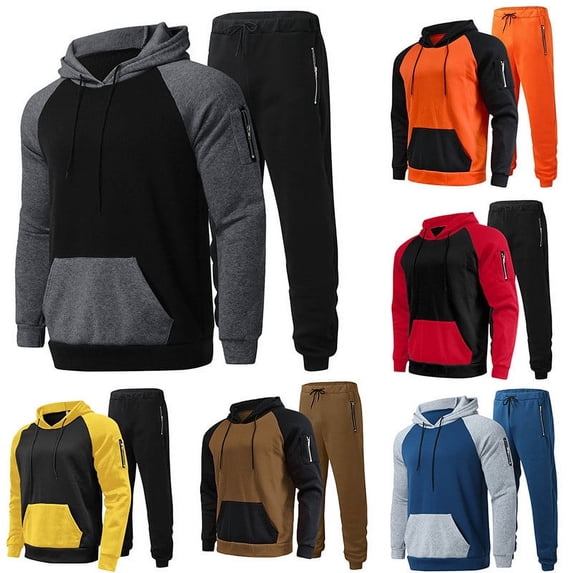 Xihbxyly Men's 2pc Sweatsuit Men's Jogging Suit Sports Hoodie Set Two-Piece Jacket with Hood and Pockets Christmas Clothes Set Sportswear Suit Tracksuit Sweatsuits 2PCS Sets Mens