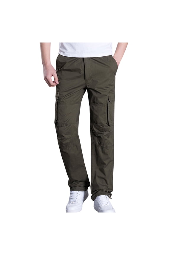Men's Fleece Lined Zipper Cotton Wear-Resistant Flannel Casual Pants, Green 1-Pack