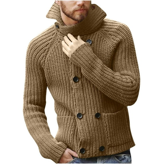 Xihbxyly Men's High-Neck Pullover Double Breasted Long Sleeve Sweater Turtleneck Sweater Fashion and Winter with Pockets Big and Tall Sweaters