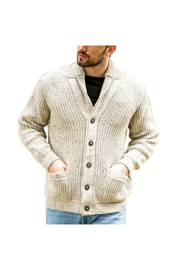 Mens Cardigan Mens Shawl Collar Cardigan Sweater Cable Knit Button Chunky Long Sleeve Winter Fisherman Casual Cardigans Jacket with Pockets Big and Tall Sweaters