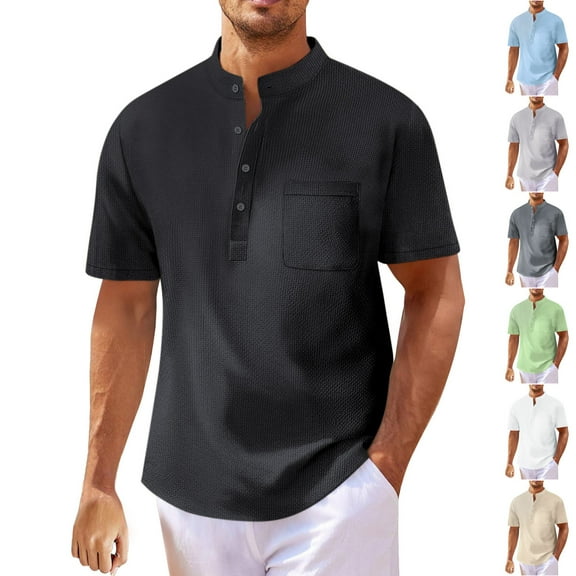 Xihbxyly Mens Dress Shirts Big & Tall Crew Neck Short Sleeve Quick Dry T Shirt Mens Casual Shirts Solid Slim Fit Tops Casual Stylish Soft for Men