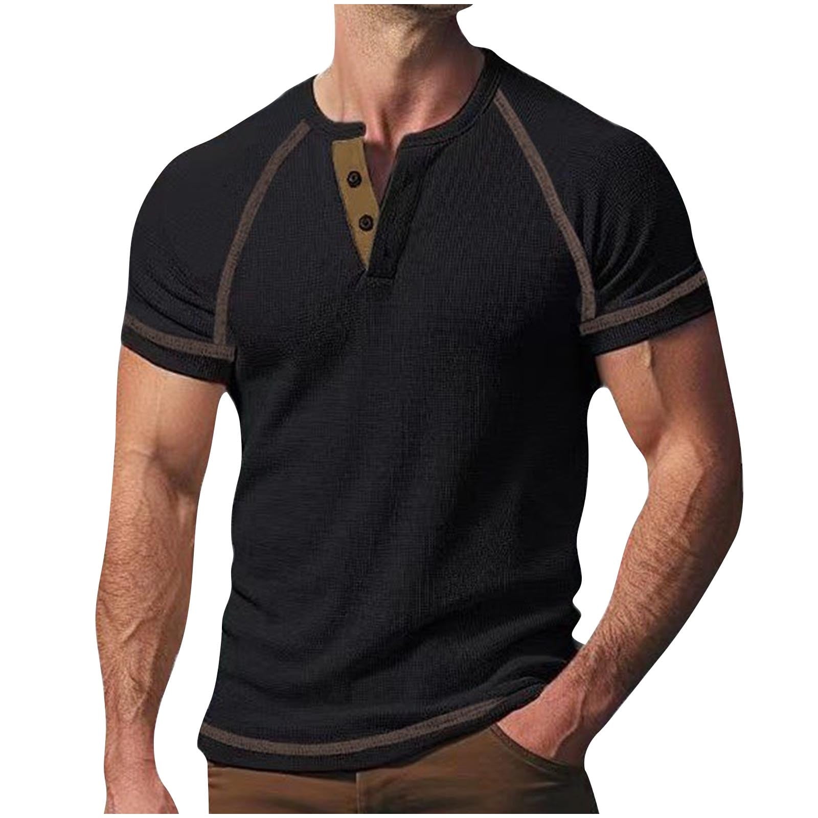 Men's Short Sleeve Henley Shirts - Casual Summer Sport T-Shirts, Lightweight Polyester Blend, 3-Button Placket