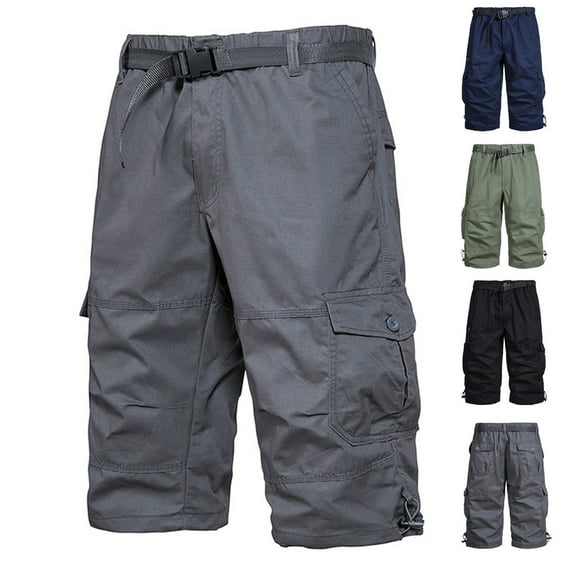 Xihbxyly Mens Shorts Cargo Shorts for Men, Cargo Shorts for Men Stretch Waist Cotton Hiking Short Casual Solid Zipper Button Pockets Cropped Cargo Shorts #1
