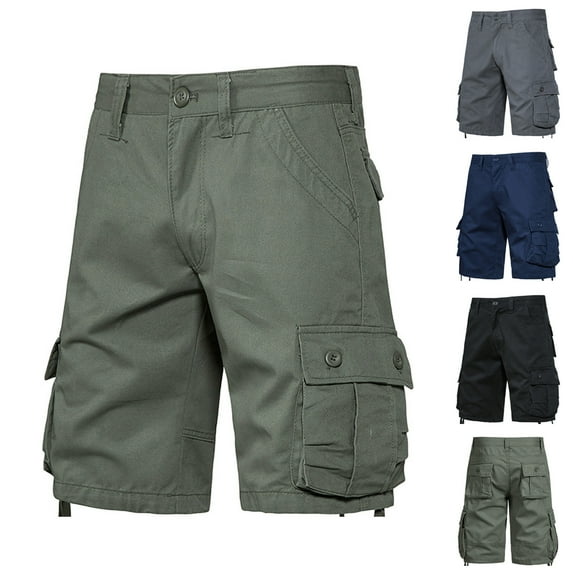 Xihbxyly Mens Shorts Cargo Shorts for Men, Cargo Shorts for Men Stretch Waist Cotton Hiking Short Casual Solid Zipper Button Pockets Cropped Cargo Shorts Clearance Items Under 5 Dollars