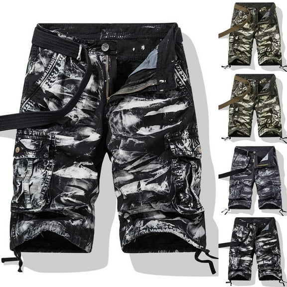 Xihbxyly Mens Shorts Cargo Shorts for Men, Cargo Shorts for Men Stretch Waist Cotton Hiking Short Casual Solid Zipper Button Pockets Cropped Cargo Shorts