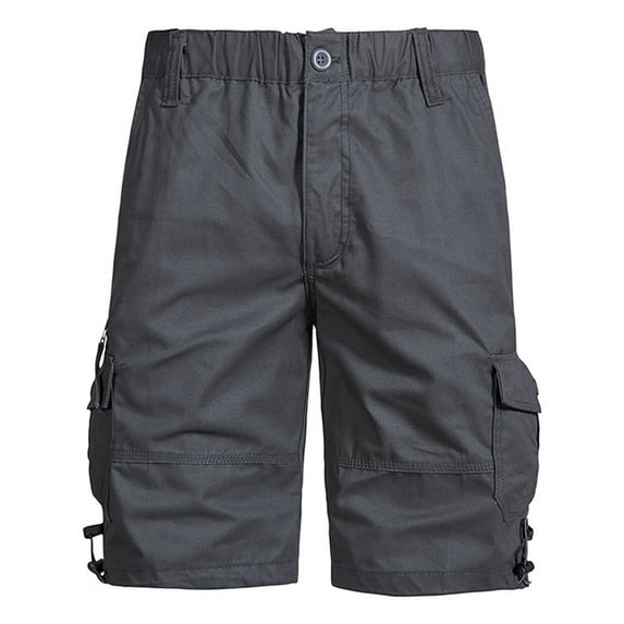 Xihbxyly Mens Shorts Cargo Shorts for Men, Cargo Shorts for Men Stretch Waist Cotton Hiking Short Casual Solid Zipper Button Pockets Cropped Cargo Shorts