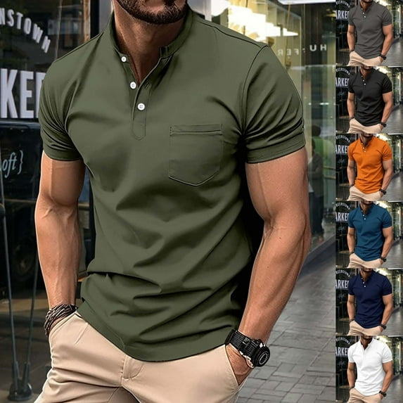 Xihbxyly Oversized Tshirts for Men Big & Tall Crew Neck Short Sleeve Soft Fitted Tees Button Oversized Tshirts for Men Solid Regular Fit Tops Casual Stylish Casual for Beach