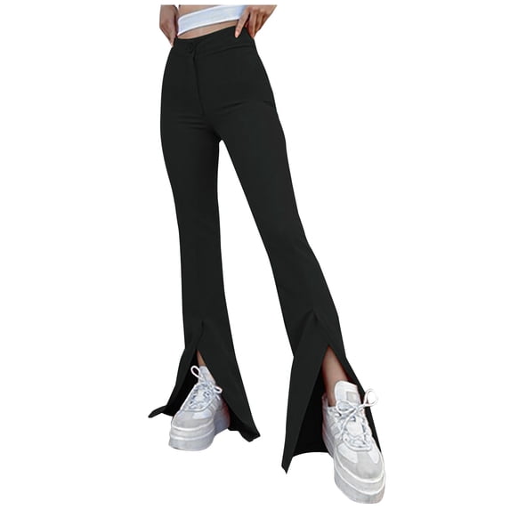 Xihbxyly Pants Women Fuzzy Leggings for Women Womens Fashion Summer Solid Casual Button Zipper Elastic Waist Long Flared Pants Super Thick Cashmere Wool Leggings Winter Lined Leggings