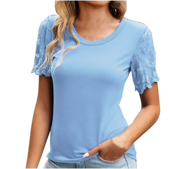 Xihbxyly Plus Size Blouses for Women, Womens Round Neck Short Sleeve Shirts Casual Loose Tops Blouses Fashion Shirts Tunic Tops Fashion Clothes Blouse